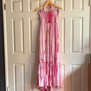 ASA KAFTANS Venice Abbott Kinney Pink Tie-Dye Halter Maxi Dress